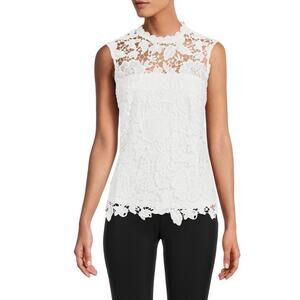 Nanette Lepore Women's Sleeveless Floral Lace Crochet Top‎ Cottage Size L White